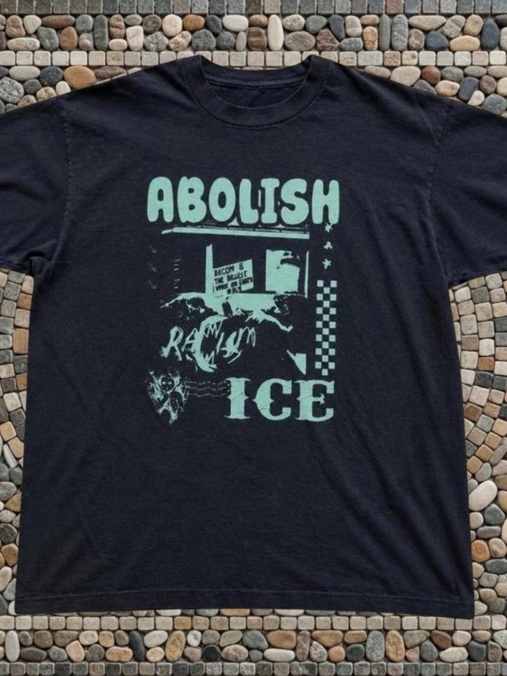 Gildan Black Tee with Mint Graphic "Abolish ICE"